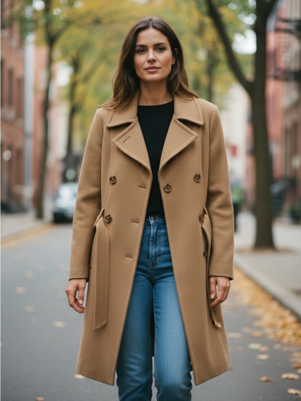 AK Anne Klein Camel Wool Blend Belted Trench Coat - Size L